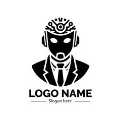 Cybernetic Executive Logo: A stylized logo depicting a robotic executive with technological elements integrated into its design, representing the convergence of technology and business.