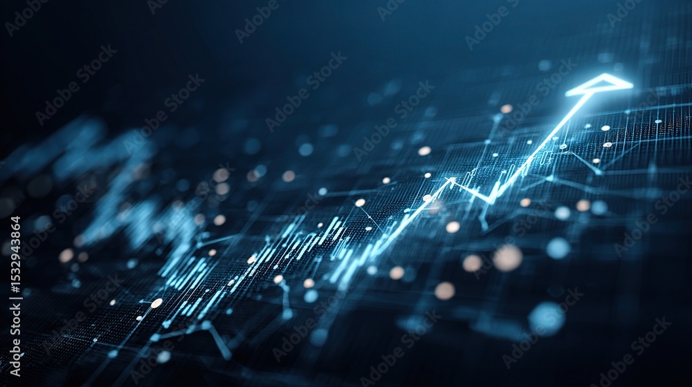 Poster blue gradient financial chart with highlighted uptrend and data points