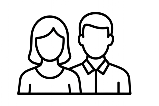 Couple icon, people holding hands, male and female figures, minimalistic design, isolated on transparent background.