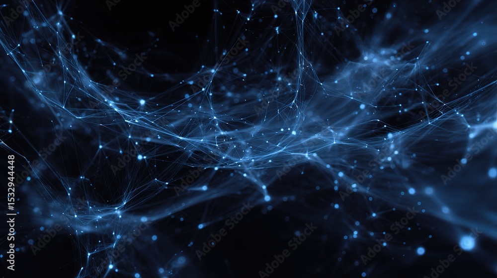 Aufkleber glowing blue fractal network of nodes in deep space environment