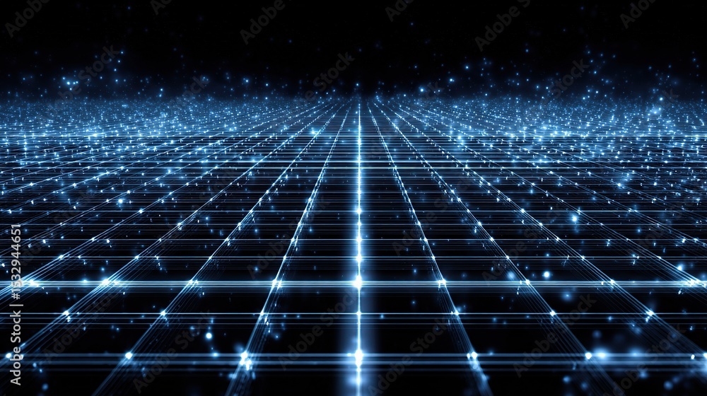 Poster futuristic blue data grid with luminous intersections and patterns