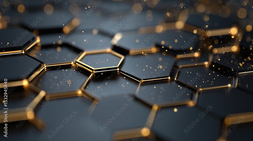 Poster Abstract Digital Mesh of Hexagons with Floating Golden Nodes