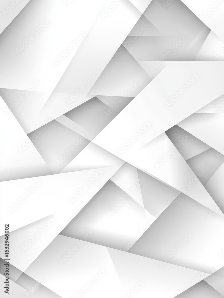Poster abstract white background with texture pattern, layered geometric triangle shapes, white and grey gl