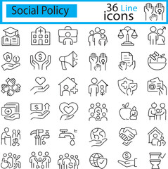 Social Policy 36 line icons