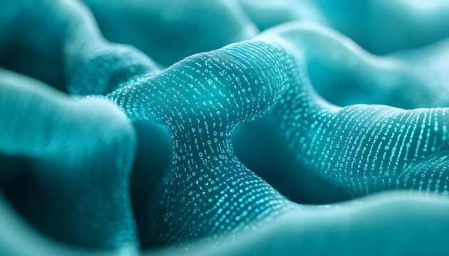 Abstract teal design with binary code.