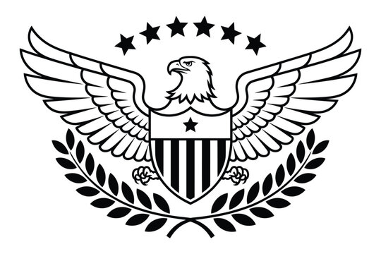 Detailed eagle emblem with shield and laurel wreath

