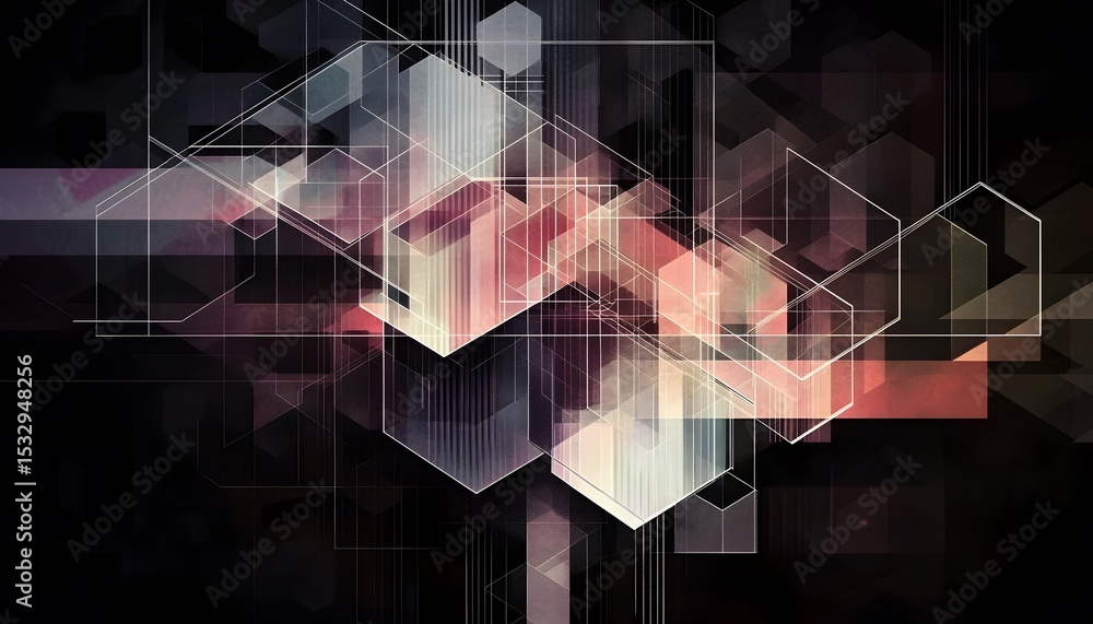 Aufkleber abstract geometric design with layered shapes and lines.