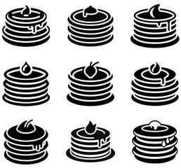 Pancake Stack Icon Set Vector Silhouette