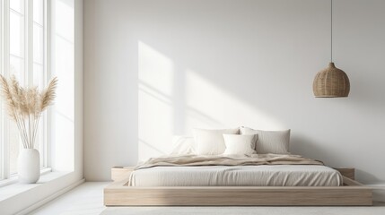 Serene Minimalist Bedroom with Natural Light and Soft Textiles in Contemporary Home Decor
