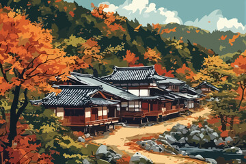 Obraz premium japanese temple in autumn vector
