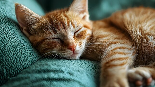 Senior Cat Sleeping on Colorful Vintage Couch