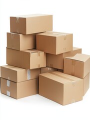 Pile of cardboard boxes isolated on white background