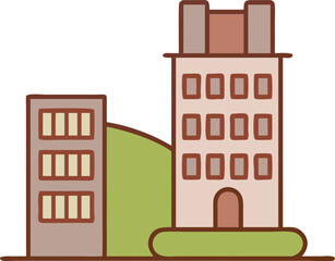 Fototapeta premium Vector illustration of an old building facade with shop windows, a door, and home architecture in a city street