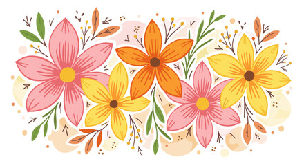 Colorful floral illustration with pink, orange, and yellow flowers  