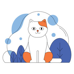 Cat flat outline vector and illustration.