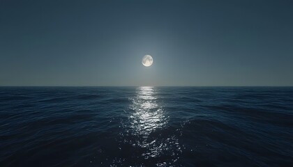 Calm ocean waters illuminated by a full moon.
