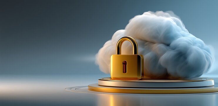 Golden Padlock with Cloud Backdrop Representing Secure Cloud Storage
