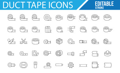 Collection of vector illustrations of duct tape, including dispensers and rolls.