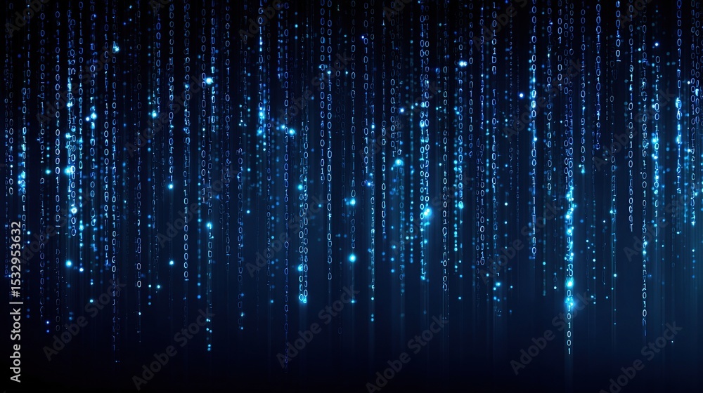Poster Dark Blue Background with Cascading Glowing Streams of Light
