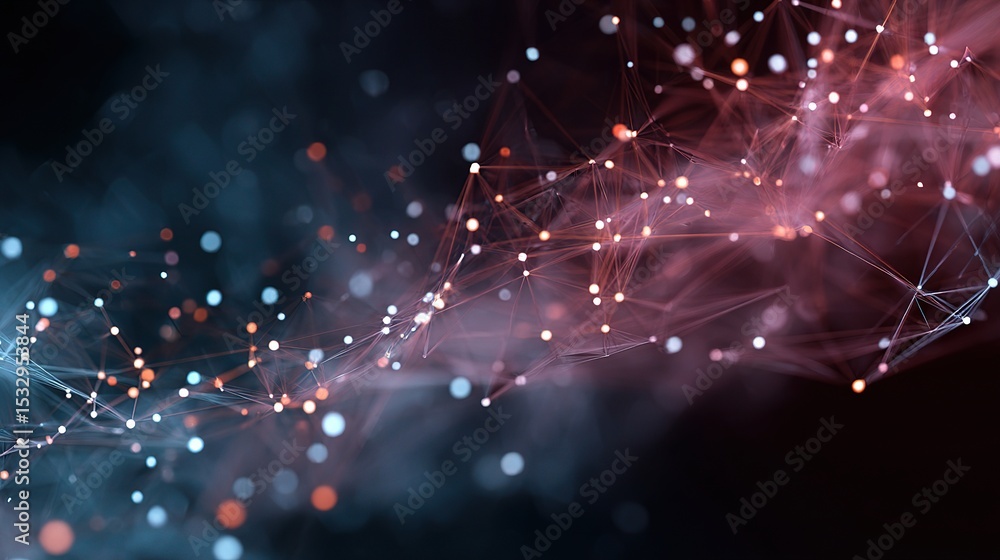 Aufkleber abstract mesh particles with floating data on a dark background