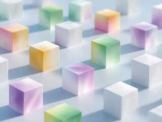 Pastel Colored Isometric Cubes Arranged in a Grid