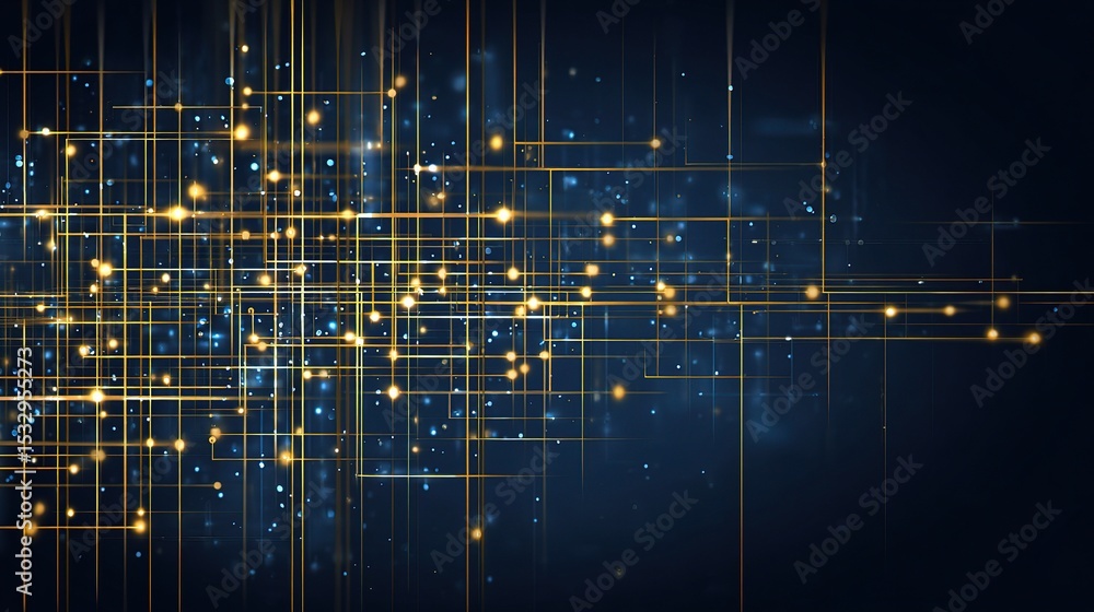 Poster abstract technology network background with golden highlights and glow