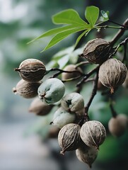 this close up captures a cluster of interesting seed pods hanging from a plant