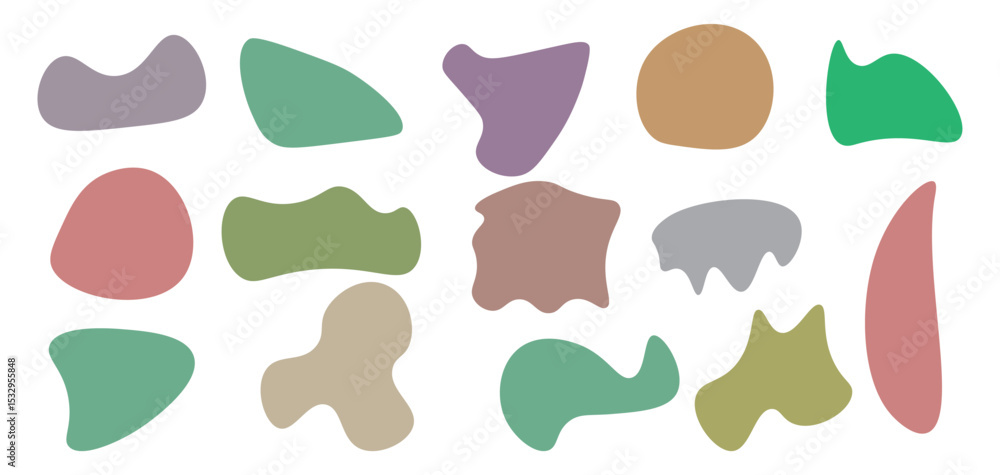 Poster abstract blob shape organic vector elements in pastel beige pink colors. simple wavy liquid irregula