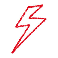 Red Hand-drawn doodle elements lightning, thunderbolt sketchy crayon scribble style with rock vibe. Flat vector illustration isolated on white background.