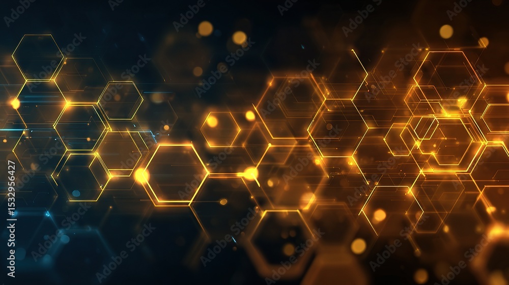 Poster glowing hexagonal abstract background with light patterns