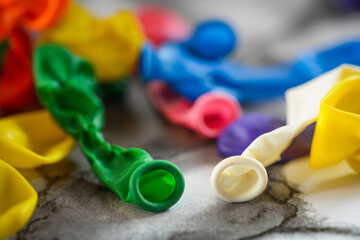 Colorful Uninflated Balloons Party Preparation  Close-up View