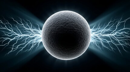 A stylized 3D sphere surrounded by electric arcs emitting vibrant energy.