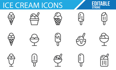 Collection of minimal ice cream icons for dessert and frozen food designs.