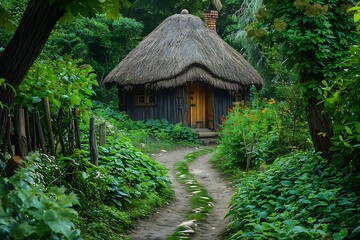 Fototapeta premium Cozy rural house hidden in nature high resolution picture