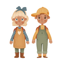 Cute Cartoon Boy and Girl Characters – Colorful and Happy Kids Illustration
