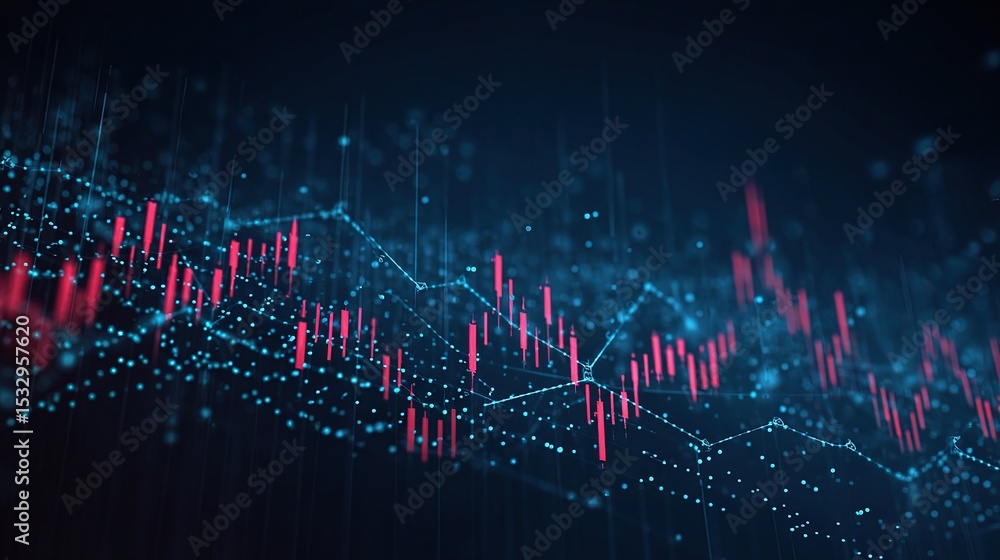 Poster abstract financial graph in deep blue neon style with data visualization