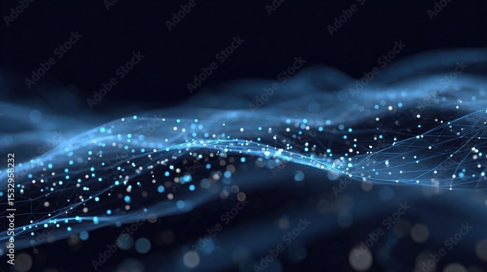 Poster Digital Blue Gradient Network With Floating Points and Waves