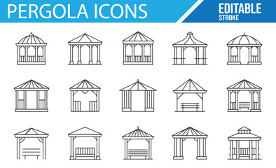 Modern pergola icon set for architectural and garden design.

