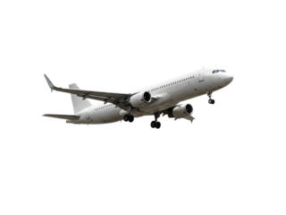 Modern commercial airplane isolated on transparent background — perfect PNG for aviation, travel, tourism, business flights, air transport, and flight-related visuals.