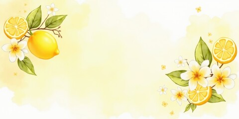Bright lemon illustrations with delicate flowers and a soft yellow background, perfect for designs that evoke freshness and zest.