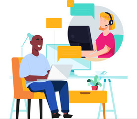 people chatting with customer service operator vector illustration