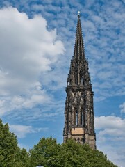 Low-angle view of modern buildings in Hamburg, Germany