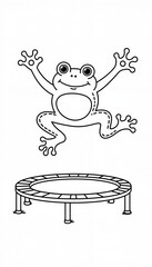 Obraz premium Happy frog jumping on trampoline, playful fun