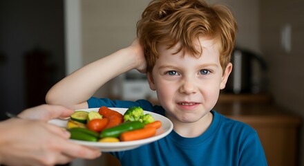 Young Boy's Disgust at Vegetables A Photo of Childhood Picky Eating