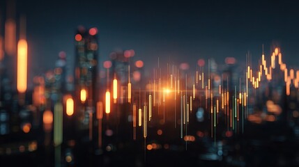 Futuristic Trading Console with Glowing Candlesticks at Night