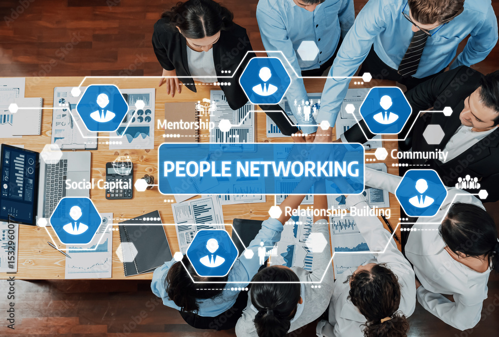 Aufkleber business professionals collaborate in a modern office, emphasizing effective networking strategies w