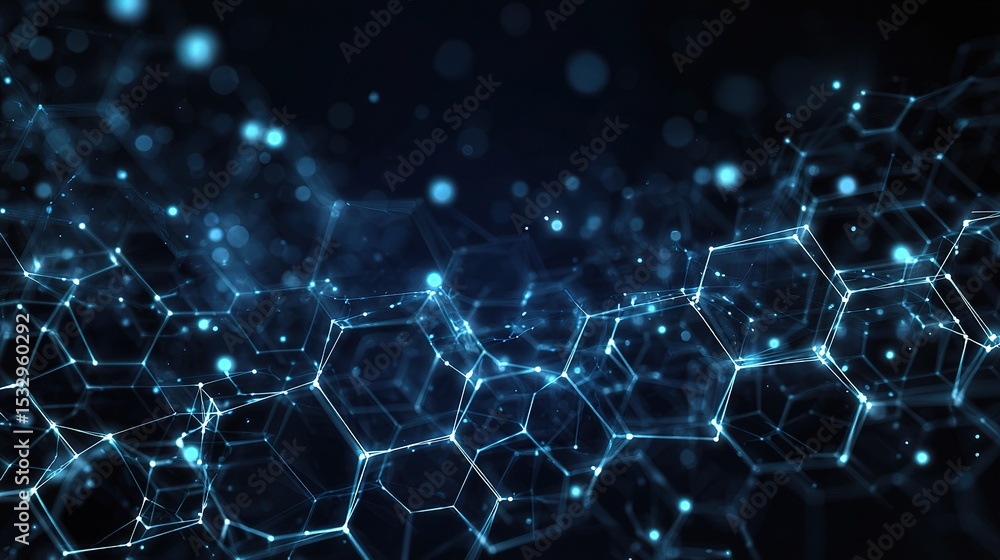 Poster abstract technology network background with hexagonal patterns and lights