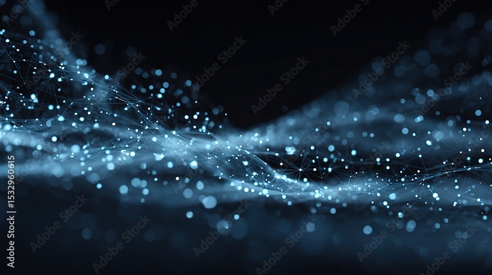 Poster abstract blue particles mesh background with floating data elements