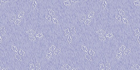 Baby blue doodle cloud seamless border. Whimsical hand drawn decorative newborn nursery design. Fresh classic simple nordic boy style.