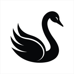 Flat Swan Vector in Black and White